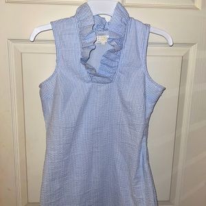 Long white and blue striped top